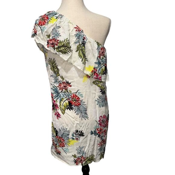 Staccato White Floral One-Shoulder Mini Dress Tropical Hawaiian Double Layer M - Picture 5 of 12
